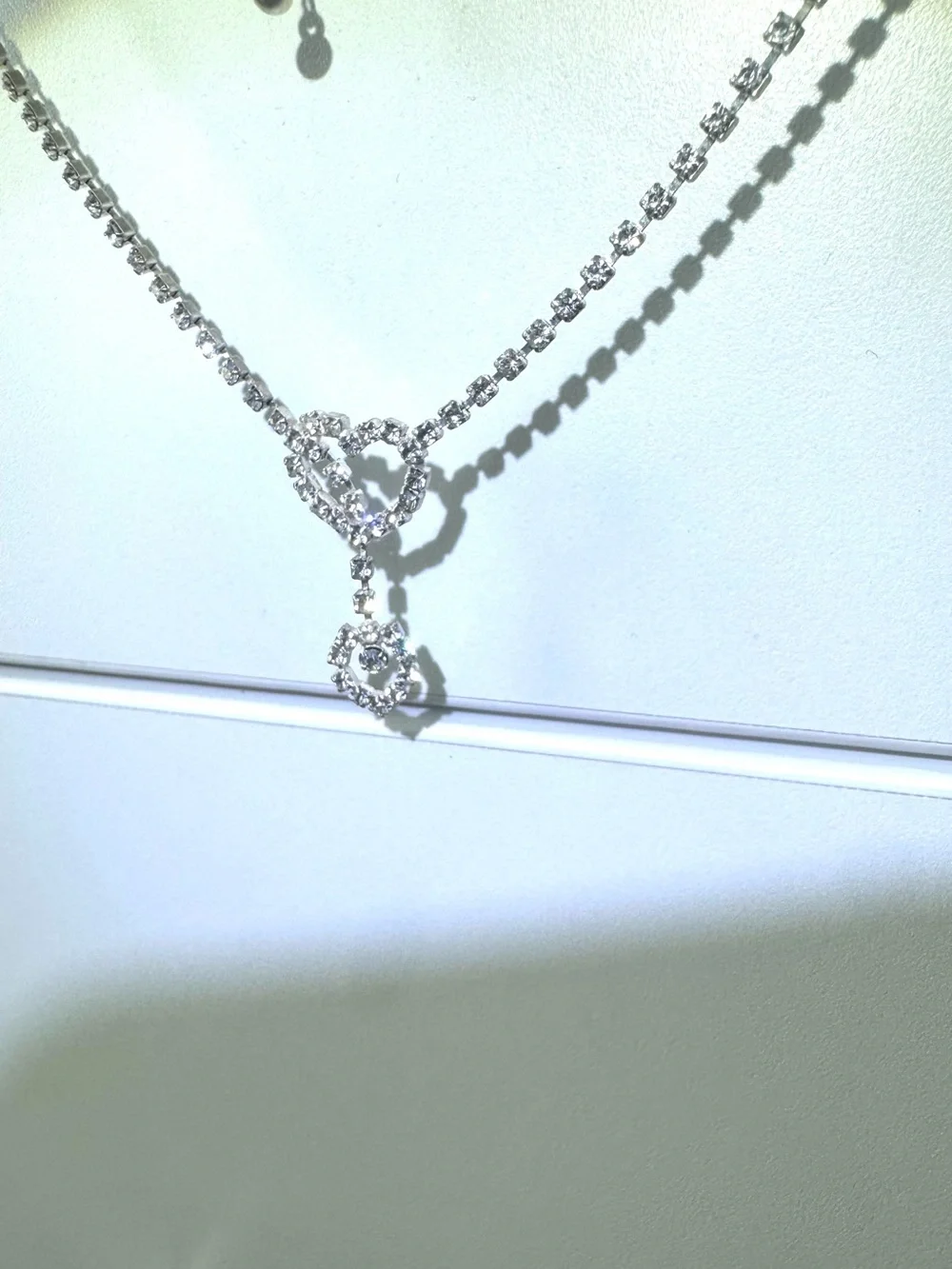 Silver Crystal Heart Drop Necklace - Sparkling Silver Tone
